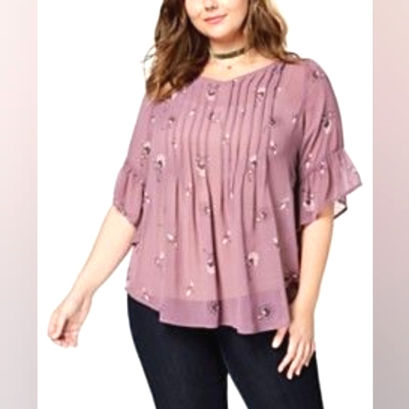 Style & Co Sheer Floral Pintuck Blouse - Picture 1 of 8